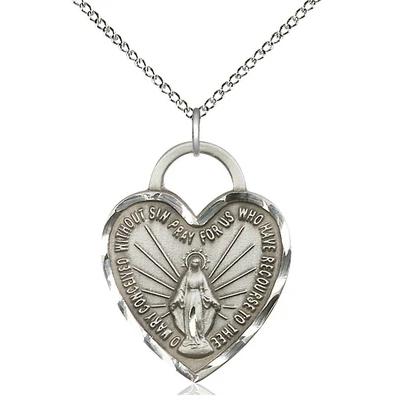 Miraculous Medal Necklace - Sterling Silver - 1 Inch Tall by 3/4 Inch Wide with 18" Chain