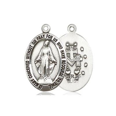 Miraculous Medal Necklace - Sterling Silver - 3/4 Inch Tall by 3/8 Inch Wide with 18" Chain