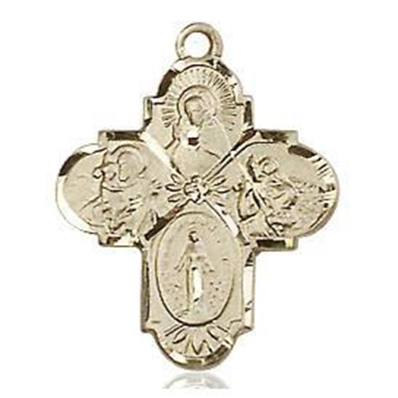 4 Way Medal - 14K Gold Filled - 3/4 Inch Tall x 5/8 Inch Wide