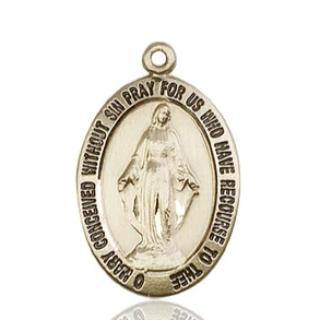 Miraculous Medal - 14K Gold - 1 Inch Tall by 5/8 Inch Wide