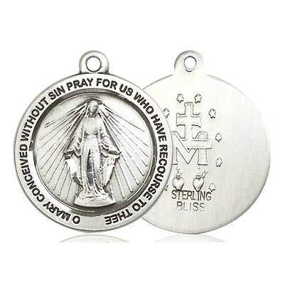 Miraculous Medal Necklace - Sterling Silver - 3/4 Inch Tall by 3/4 Inch Wide with 18" Chain