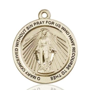 Miraculous Medal - 14K Gold - 1 Inch Tall by 7/8 Inch Wide