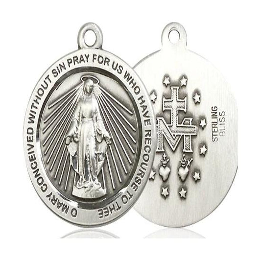 Miraculous Medal - Sterling Silver - 1 Inch Tall by 7/8 Inch Wide