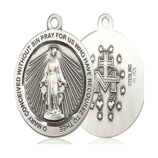 Miraculous Medal Necklace - Sterling Silver - 1 Inch Tall by 7/8 Inch Wide with 24" Chain