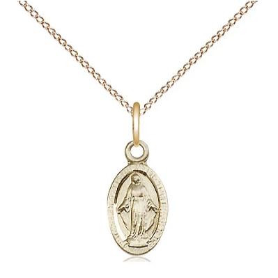 Miraculous Medal Necklace - 14K Gold Filled - 1/2 Inch Tall by 1/4 Inch Wide with 18" Chain