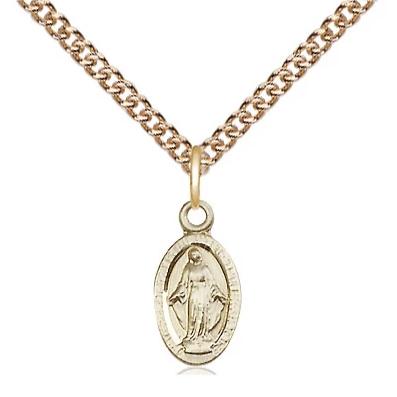 Miraculous Medal Necklace - 14K Gold Filled - 1/2 Inch Tall by 1/4 Inch Wide with 24" Chain