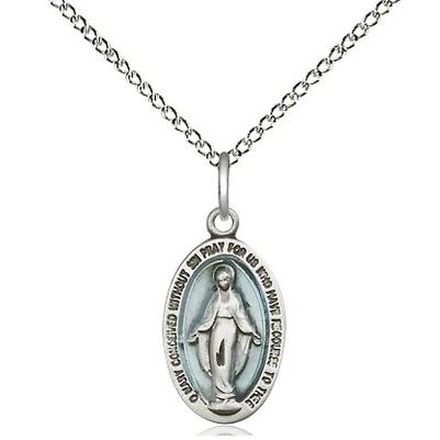 Miraculous Medal Necklace - Sterling Silver - 5/8 Inch Tall by 3/8 Inch Wide with 18" Chain