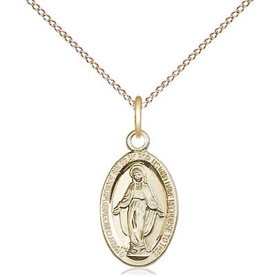 Miraculous Medal Necklace - 14K Gold Filled - 5/8 Inch Tall by 3/8 Inch Wide with 18" Chain
