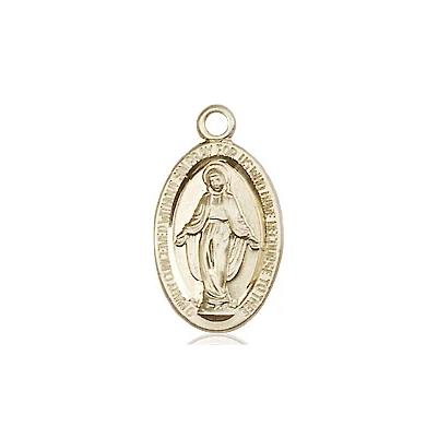 Miraculous Medal Necklace - 14K Gold - 5/8 Inch Tall by 3/8 Inch Wide with 24" Chain