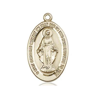 Miraculous Medal Necklace - 14K Gold - 7/8 Inch Tall by 1/2 Inch Wide with 24" Chain