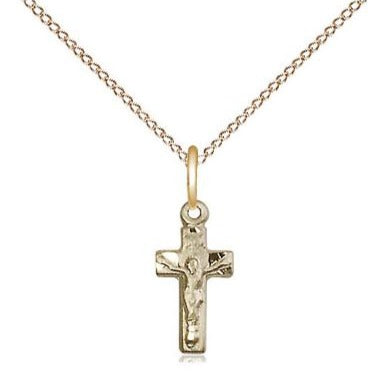 Crucifix Medal Necklace - 14K Gold - 1/2 Inch Tall x 1/4 Inch Wide with 18" Chain