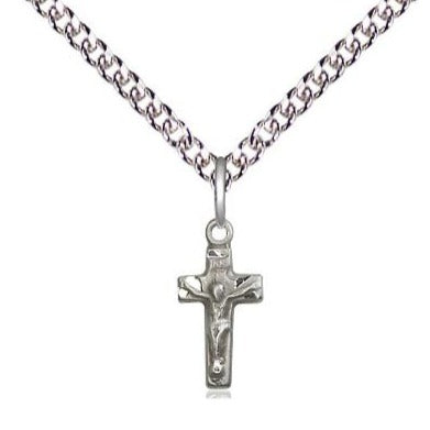 Crucifix Medal Necklace - Sterling Silver - 1/2 Inch Tall x 1/4 Inch Wide with 24" Chain