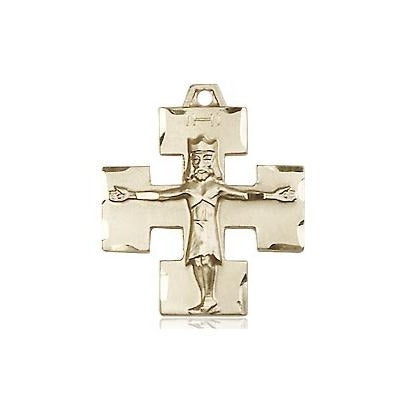 Modern Crucifix Medal Necklace - 14K Gold Filled - 3/4 Inch Tall x 5/8 Inch Wide with 18" Chain