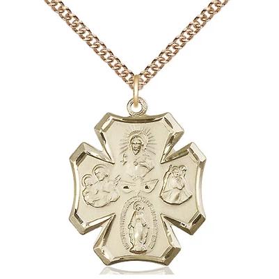 4 Way Medal Necklace - 14K Gold Filled - 1 Inch Tall by 7/8 Inch Wide with 24" Chain