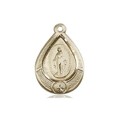 Miraculous Medal Necklace - 14K Gold - 3/4 Inch Tall by 1/2 Inch Wide with 24" Chain
