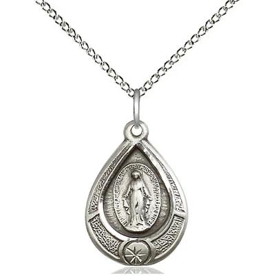 Miraculous Medal Necklace - Sterling Silver - 3/4 Inch Tall by 1/2 Inch Wide with 18" Chain