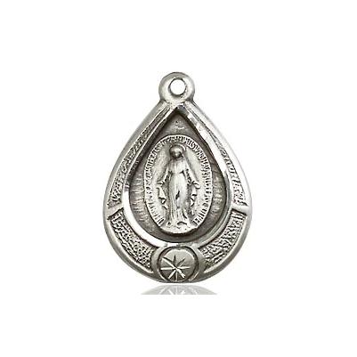 Miraculous Medal Necklace - Sterling Silver - 3/4 Inch Tall by 1/2 Inch Wide with 18" Chain