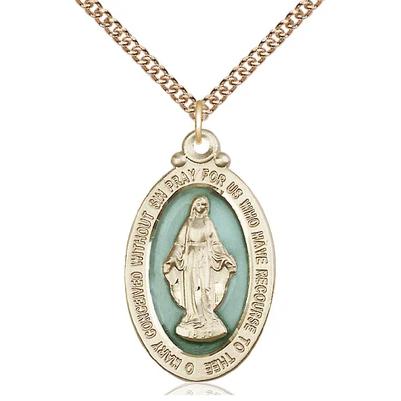 Miraculous Medal Necklace - 14K Gold Filled - 1-1/8 Inch Tall by 5/8 Inch Wide with 24" Chain