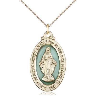 Miraculous Medal Necklace - 14K Gold - 1-1/8 Inch Tall by 5/8 Inch Wide with 18" Chain