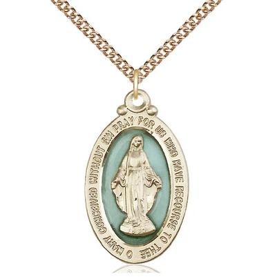 Miraculous Medal Necklace - 14K Gold - 1-1/8 Inch Tall by 5/8 Inch Wide with 24" Chain