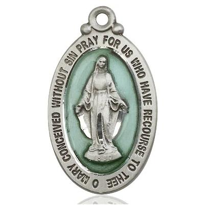 Miraculous Medal Necklace - Sterling Silver - 1-1/8 Inch Tall by 5/8 Inch Wide with 18" Chain