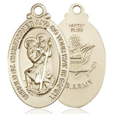 St. Christopher Army Medal - 14K Gold Filled - 1-1/8 Inch Tall x 3/4 Inch Wide
