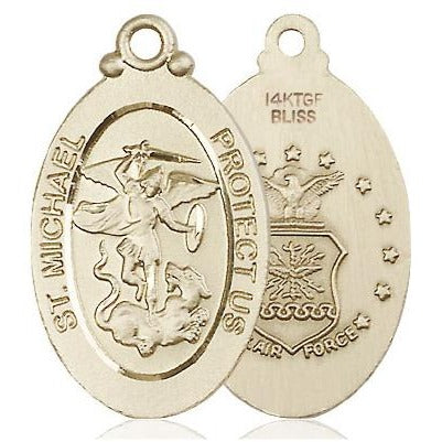 St. Michael Air Force Medal Necklace - 14K Gold Filled - 1-1/8 Inch Tall x 5/8 Inch Wide with 24" Chain