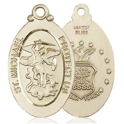 St. Michael Air Force Medal Necklace - 14K Gold Filled - 1-1/8 Inch Tall x 5/8 Inch Wide with 18" Chain