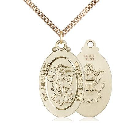 St. Michael Army Medal Necklace - 14K Gold Filled - 1-1/8 Inch Tall x 5/8 Inch Wide with 24" Chain