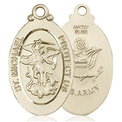 St. Michael Army Medal Necklace - 14K Gold Filled - 1-1/8 Inch Tall x 5/8 Inch Wide with 24" Chain