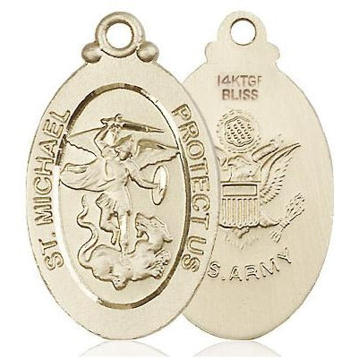 St. Michael Army Medal Necklace - 14K Gold Filled - 1-1/8 Inch Tall x 5/8 Inch Wide with 18" Chain