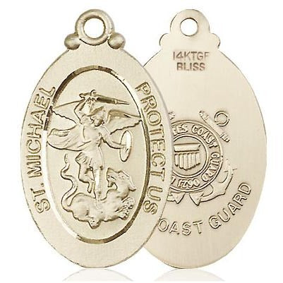 St. Michael Coast Guard Medal Necklace - 14K Gold Filled - 1-1/8 Inch Tall x 5/8 Inch Wide with 24" Chain
