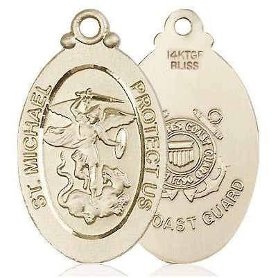 St. Michael Coast Guard Medal Necklace - 14K Gold Filled - 1-1/8 Inch Tall x 5/8 Inch Wide with 18" Chain