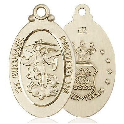 St. Michael Air Force Medal Necklace - 14K Gold - 1-1/8 Inch Tall x 5/8 Inch Wide with 24" Chain