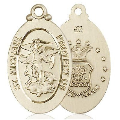 St. Michael Air Force Medal Necklace - 14K Gold - 1-1/8 Inch Tall x 5/8 Inch Wide with 18" Chain
