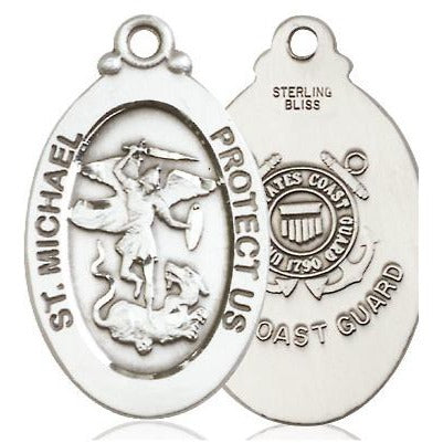 St. Michael Coast Guard Medal Necklace - Sterling Silver - 1-1/8 Inch Tall x 5/8 Inch Wide with 18" Chain