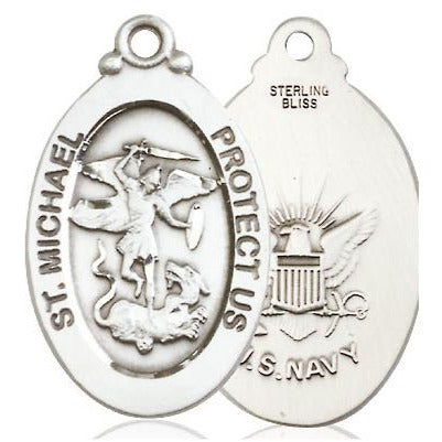 St. Michael Navy Medal - Sterling Silver - 1-1/8 Inch Tall x 5/8 Inch Wide