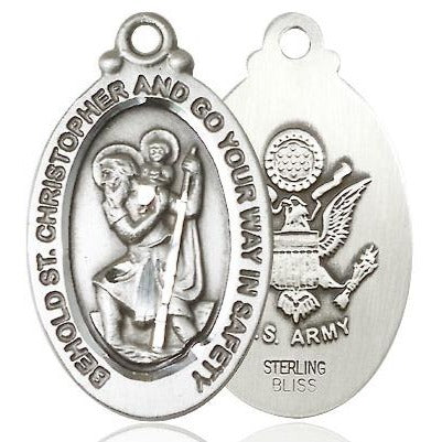 St. Christopher Army Medal - Sterling Silver - 1-1/8 Inch Tall x 3/4 Inch Wide