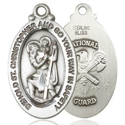 St. Christopher National Guard Medal - Sterling Silver - 1-1/8 Inch Tall x 3/4 Inch Wide