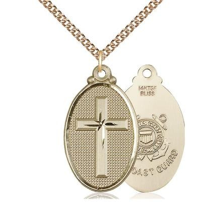Cross Coast Guard Medal Necklace - 14K Gold Filled - 1-1/4 Inch Tall x 3/4 Inch Wide with 24" Chain