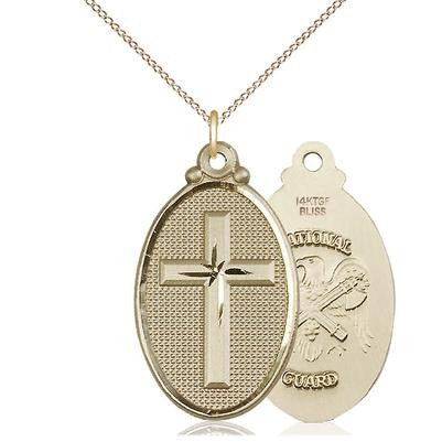 Cross National Guard Medal Necklace - 14K Gold Filled - 1-1/4 Inch Tall x 3/4 Inch Wide with 18" Chain
