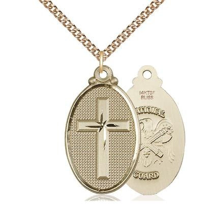 Cross National Guard Medal Necklace - 14K Gold Filled - 1-1/4 Inch Tall x 3/4 Inch Wide with 24" Chain