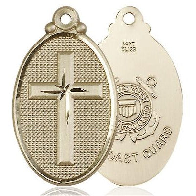 Cross Coast Guard Medal - 14K Gold - 1-1/4 Inch Tall x 3/4 Inch Wide
