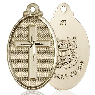 Cross Coast Guard Medal Necklace - 14K Gold - 1-1/4 Inch Tall x 3/4 Inch Wide with 24" Chain
