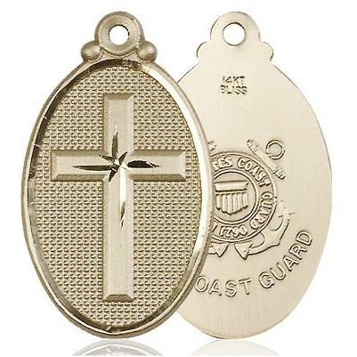 Cross Coast Guard Medal Necklace - 14K Gold - 1-1/4 Inch Tall x 3/4 Inch Wide with 18" Chain