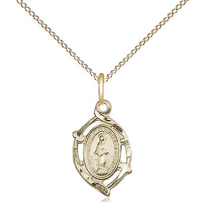 Miraculous Medal Necklace - 14K Gold Filled - 5/8 Inch Tall by 3/8 Inch Wide with 18" Chain