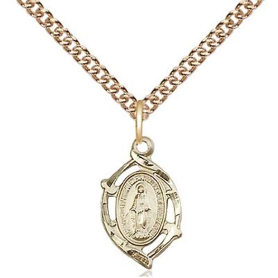 Miraculous Medal Necklace - 14K Gold Filled - 5/8 Inch Tall by 3/8 Inch Wide with 24" Chain