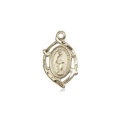 Miraculous Medal Necklace - 14K Gold - 5/8 Inch Tall by 3/8 Inch Wide with 18" Chain