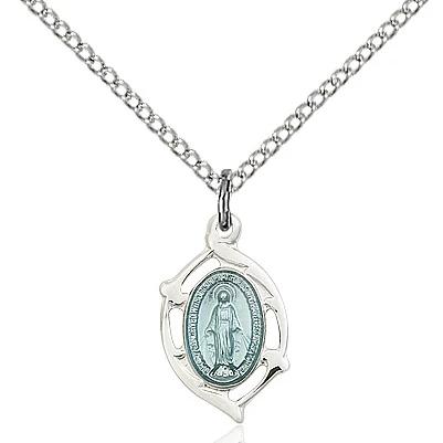 Miraculous Medal Necklace - Sterling Silver - 5/8 Inch Tall by 3/8 Inch Wide with 18" Chain