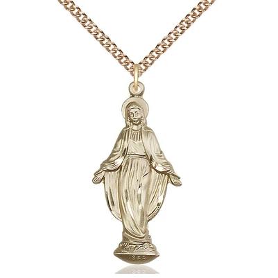Miraculous Medal Necklace - 14K Gold Filled - 1-3/8 Inch Tall by 5/8 Inch Wide with 24" Chain